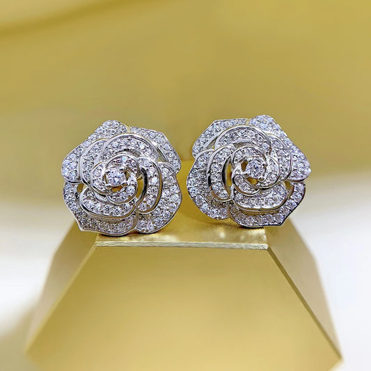 Women's 925 Silver Camellia Stud Earrings-Jewearrings