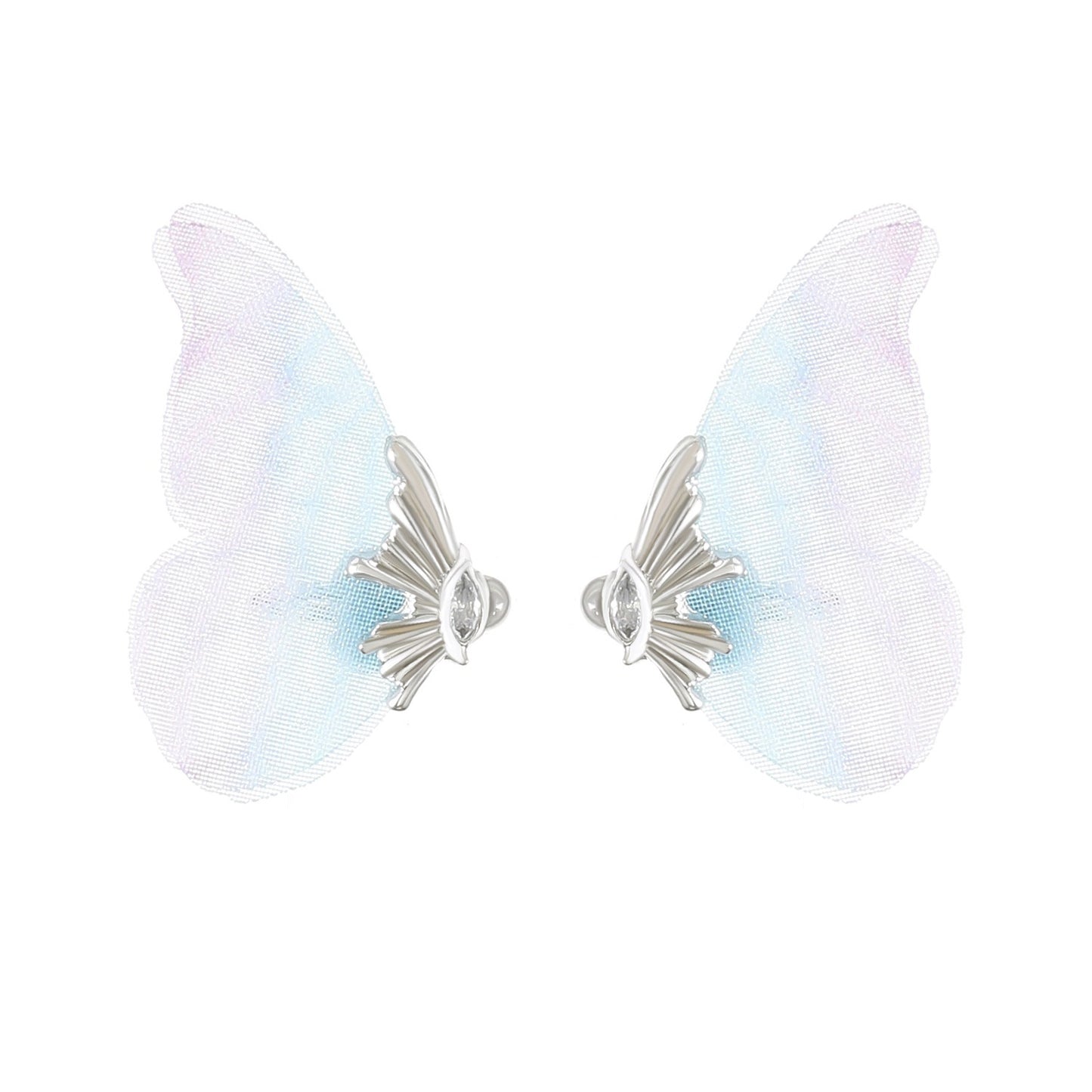 Fantasy Butterfly Mesh Wings Ear Clip Fashion Short Simple Transparent Earrings-Jewearrings