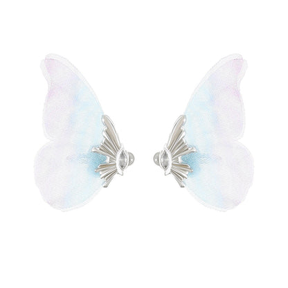 Fantasy Butterfly Mesh Wings Ear Clip Fashion Short Simple Transparent Earrings-Jewearrings