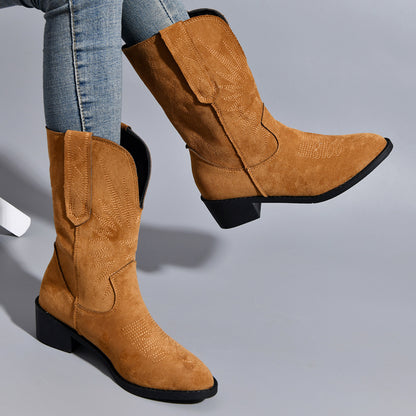 Point Toe Block Heel Boots-Jewearrings