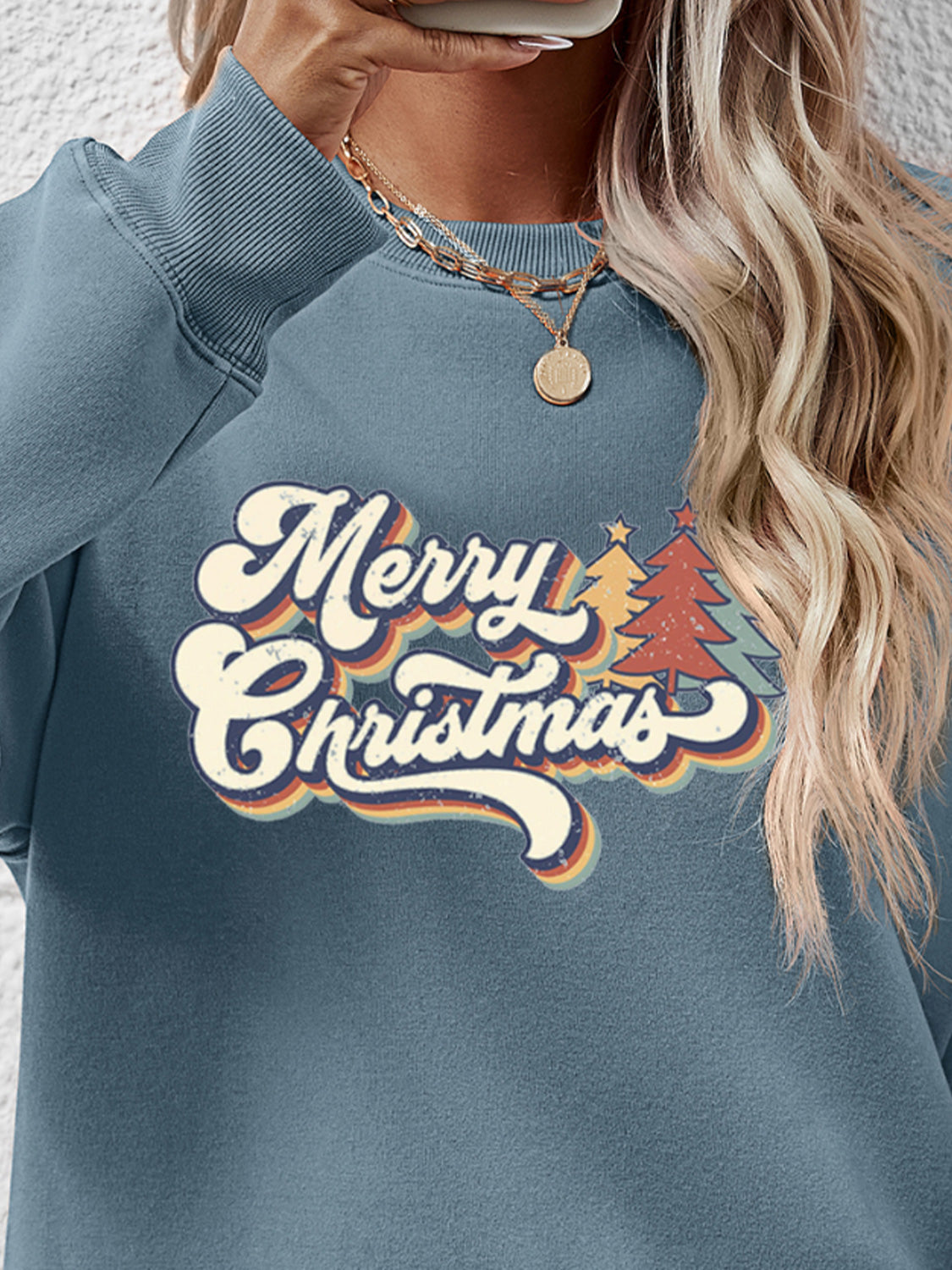 Christmas Letter Graphic Round Neck Sweatshirt-Jewearrings