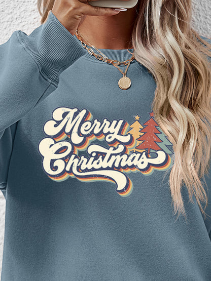 Christmas Letter Graphic Round Neck Sweatshirt-Jewearrings