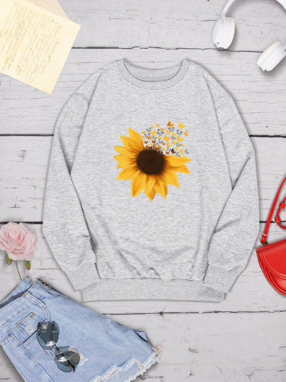 Sunflower Round Neck Dropped Shoulder Sweatshirt-Jewearrings