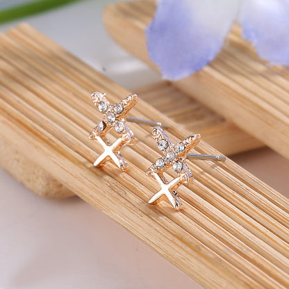 Double X Letter Ladies Earrings Fashion Wild Cross Earrings Diamond Character Earrings-Jewearrings