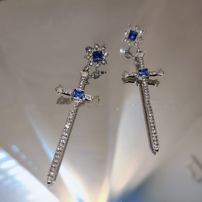 Micro Set Sapphire Cross Earrings-Jewearrings