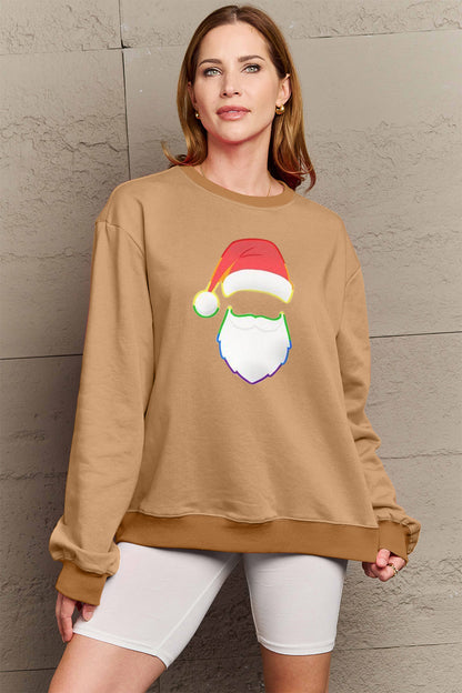 Simply Love Full Size Rainbow Santa Graphic Round Neck Sweatshirt-Jewearrings