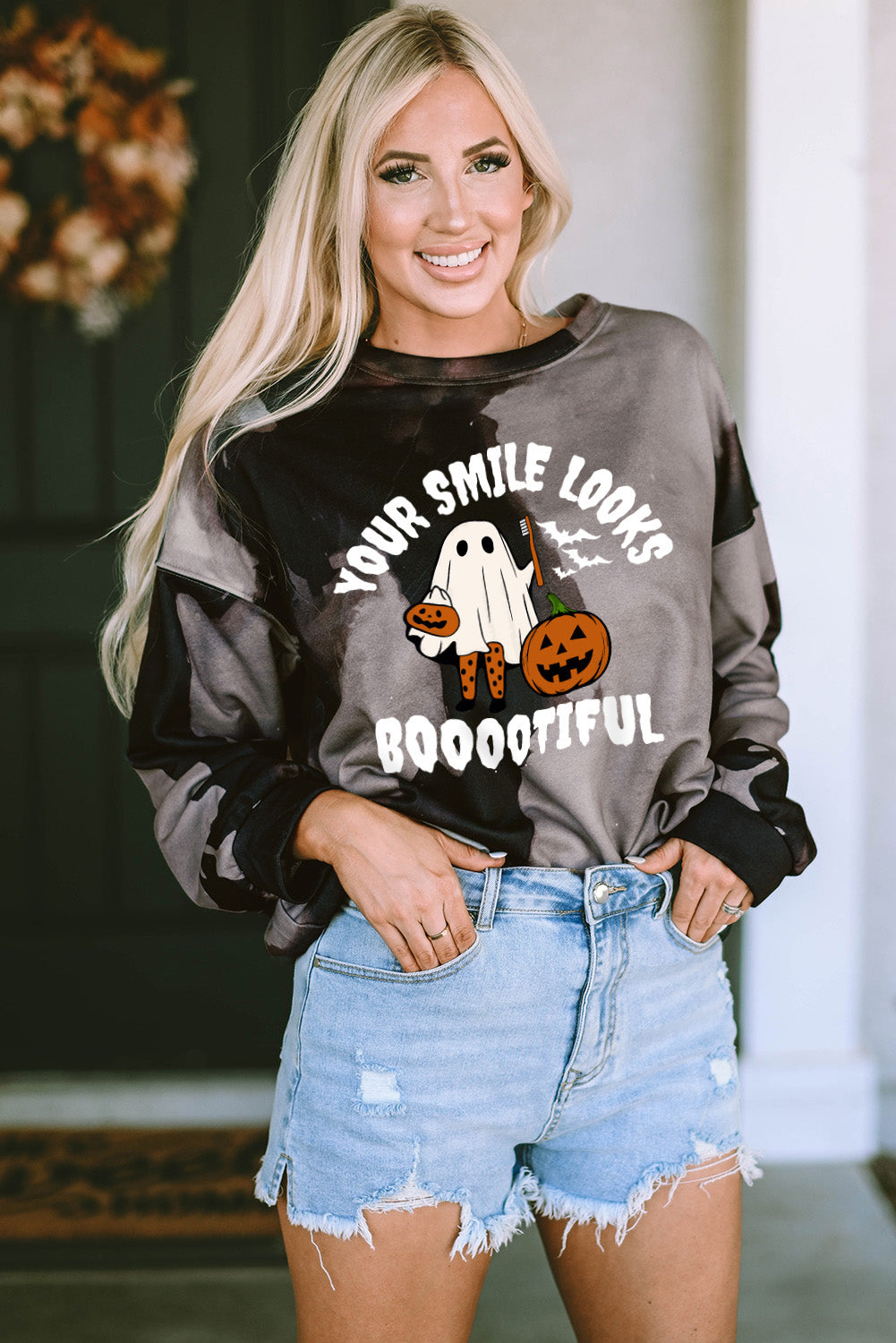 Ghost Graphic Round Neck Sweatshirt-Jewearrings