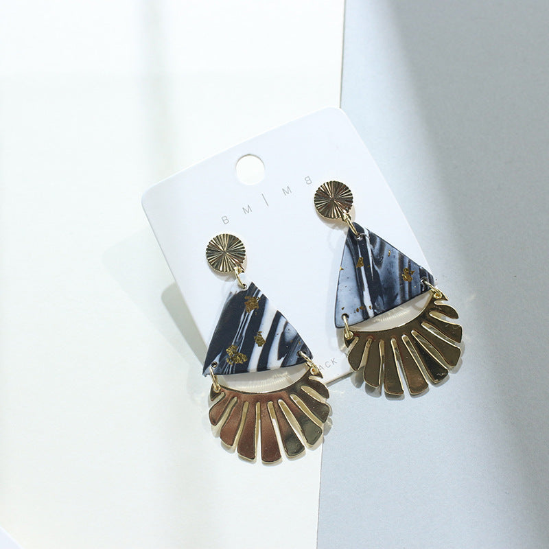 Women's Geometric Clay Black Gold Foil Earrings-Jewearrings