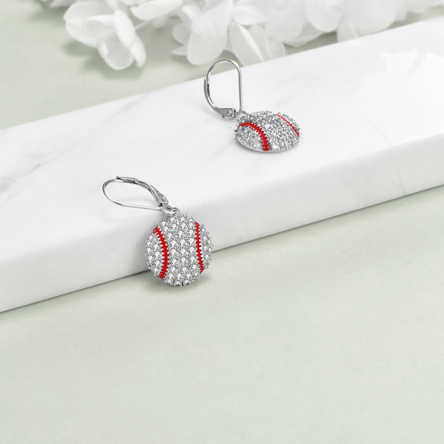 Sterling Silver Baseball Earrings Leverback Dangle Drop Earrings Sports Jewelry-Jewearrings