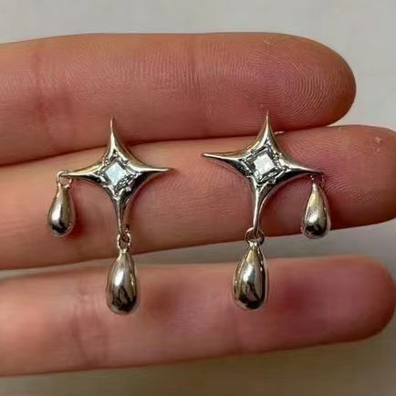 Silver Needle Star River Evening Stud Earrings Women's Three-dimensional Water Drop-Jewearrings