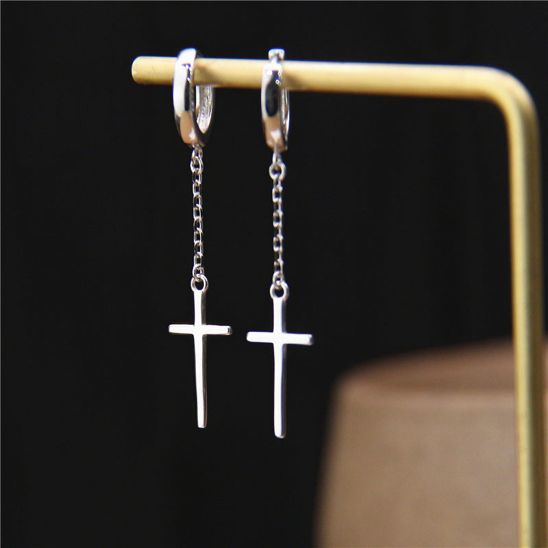 Women's Sterling Silver Simple Cross Earrings-Jewearrings