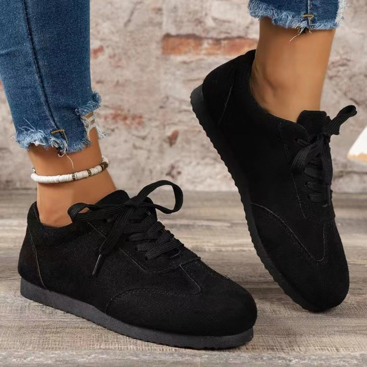 Suede Lace-Up Flat Sneakers-Jewearrings