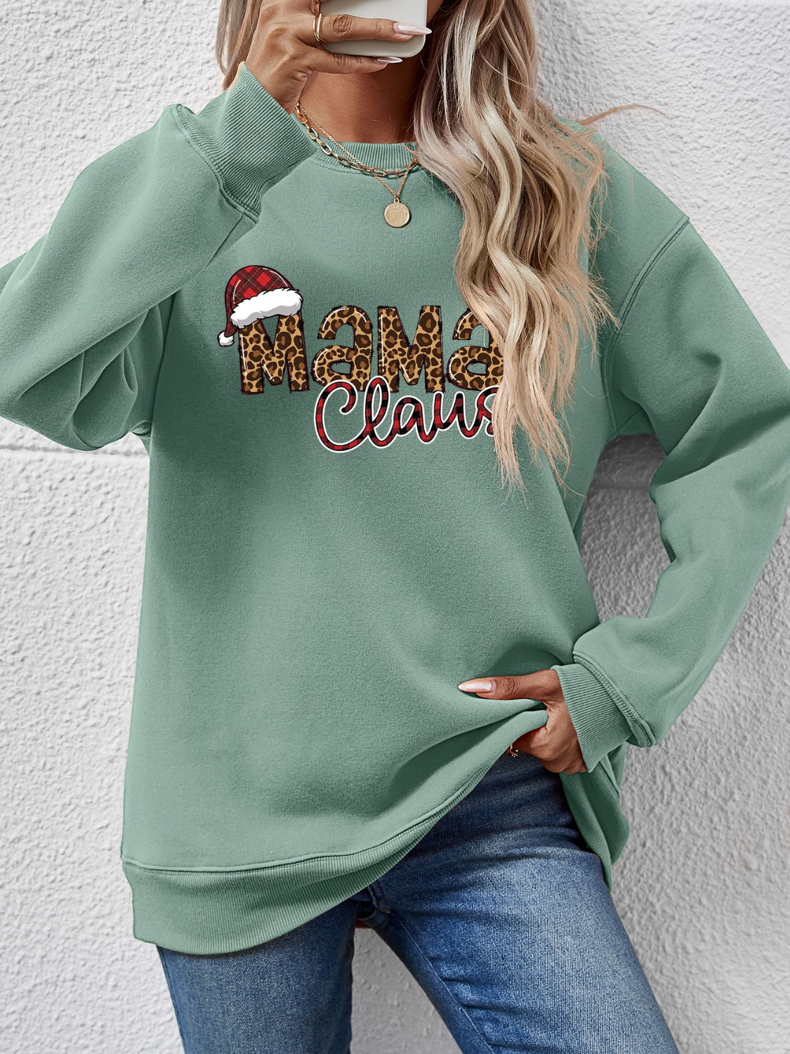 Round Neck Letter Graphic Long Sleeve Sweatshirt-Jewearrings