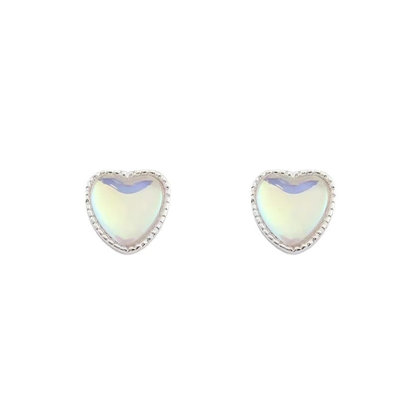 Sterling Silver Needle Super Fairy Small Opal Love Heart Stud Earrings-Jewearrings