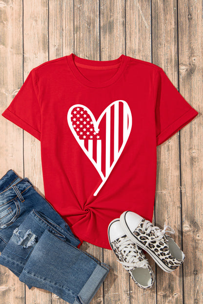 Heart Round Neck Short Sleeve T-Shirt-Jewearrings