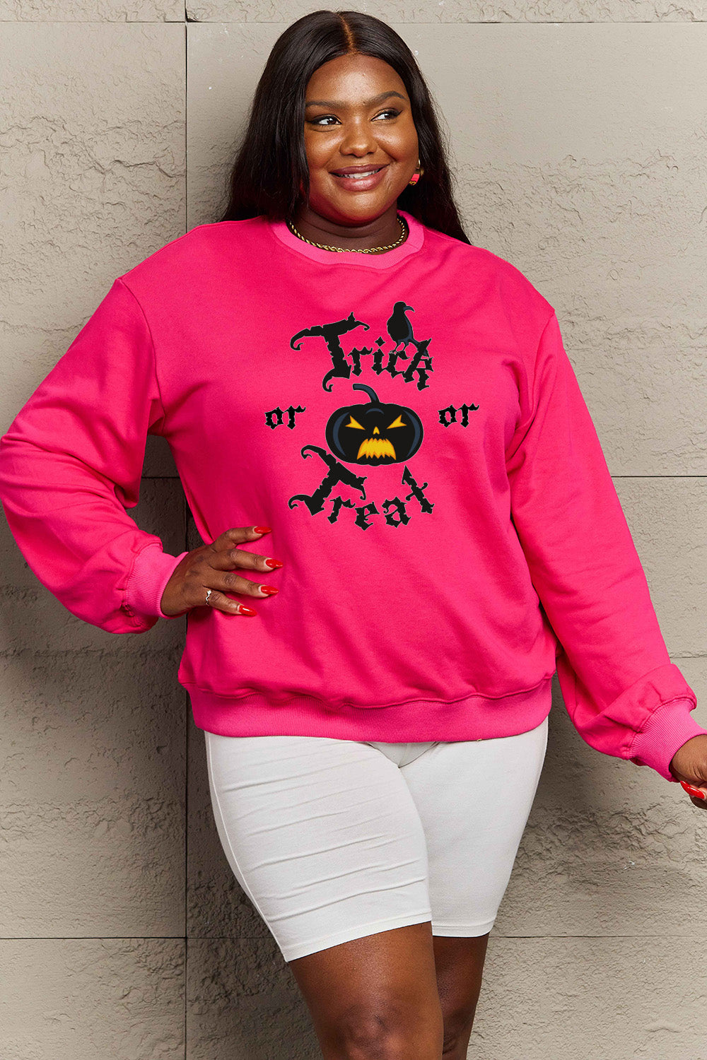 Simply Love Full Size TRICK OR TREAT Graphic Sweatshirt-Jewearrings