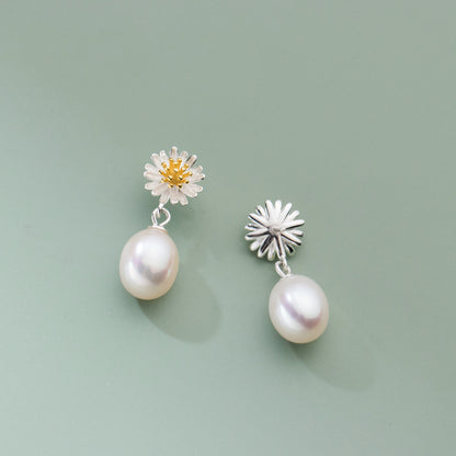 Ladies Fashion Little Daisy Pearl Earrings-Jewearrings