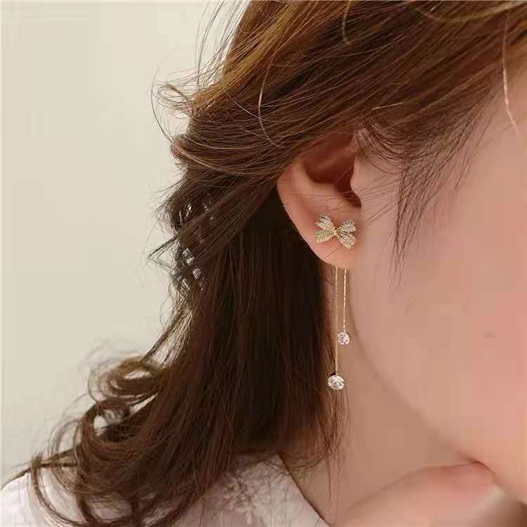 Bow Knot Explosive Earrings Trendy Temperament High Sense Tassel-Jewearrings