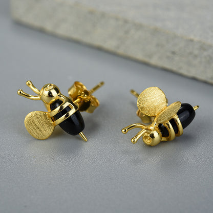 Unique Insect Delicate Bee Sterling Silver Stud Earrings-Jewearrings