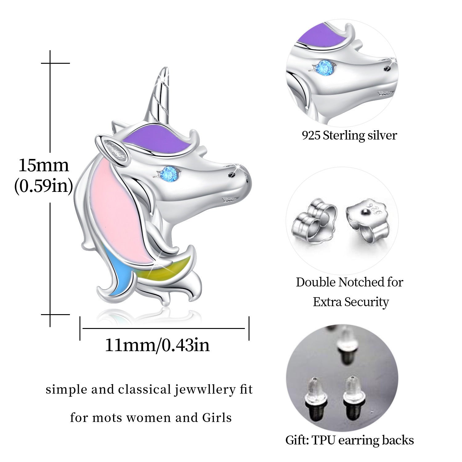 Unicorn Earrings 925 Sterling Silver Cute Tiny Small Unicorn Stud Earrings for Women-Jewearrings