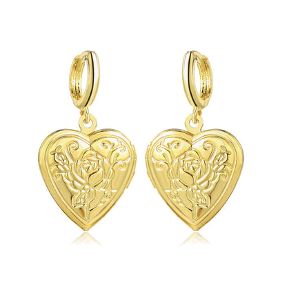 Explosive Silver-plated Heart-shaped Female Photo Box Love Earrings-Jewearrings