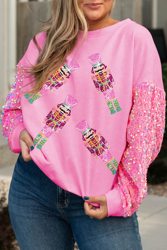 Plus Size Nutcracker Sequin Dropped Shoulder Sweatshirt-Jewearrings