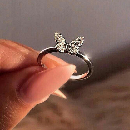 S925 Sterling Silver Ornament Butterfly Necklace Ring Stud Earrings-Jewearrings