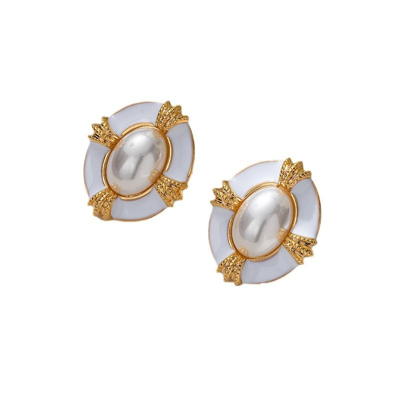 Temperament Entry Lux Enamel Dripping Vintage Pearl Earrings-Jewearrings