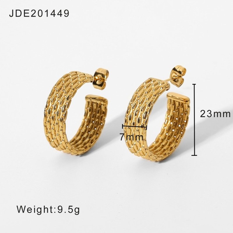 8K Gold-plated Stainless Steel Twist Braided C-shaped Earrings-Jewearrings