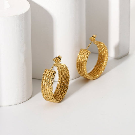 8K Gold-plated Stainless Steel Twist Braided C-shaped Earrings-Jewearrings