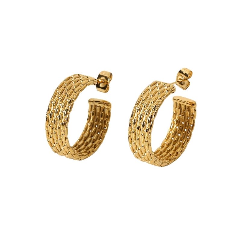 8K Gold-plated Stainless Steel Twist Braided C-shaped Earrings-Jewearrings