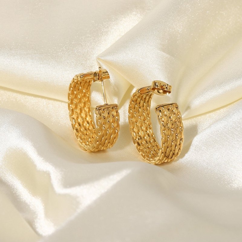 8K Gold-plated Stainless Steel Twist Braided C-shaped Earrings-Jewearrings