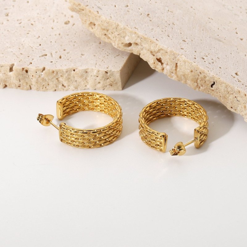 8K Gold-plated Stainless Steel Twist Braided C-shaped Earrings-Jewearrings