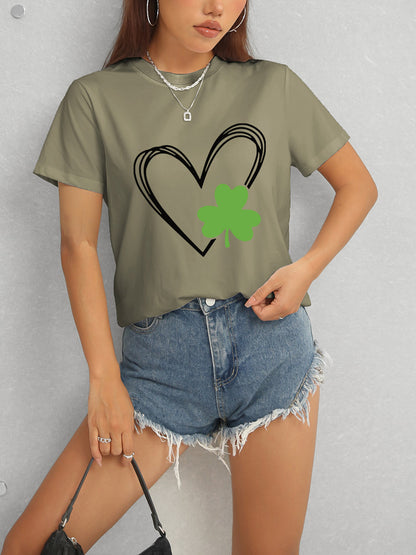 Heart Lucky Clover Short Sleeve T-Shirt-Jewearrings