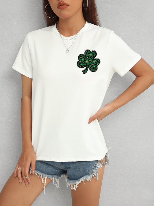 Lucky Clover Round Neck Short Sleeve T-Shirt-Jewearrings