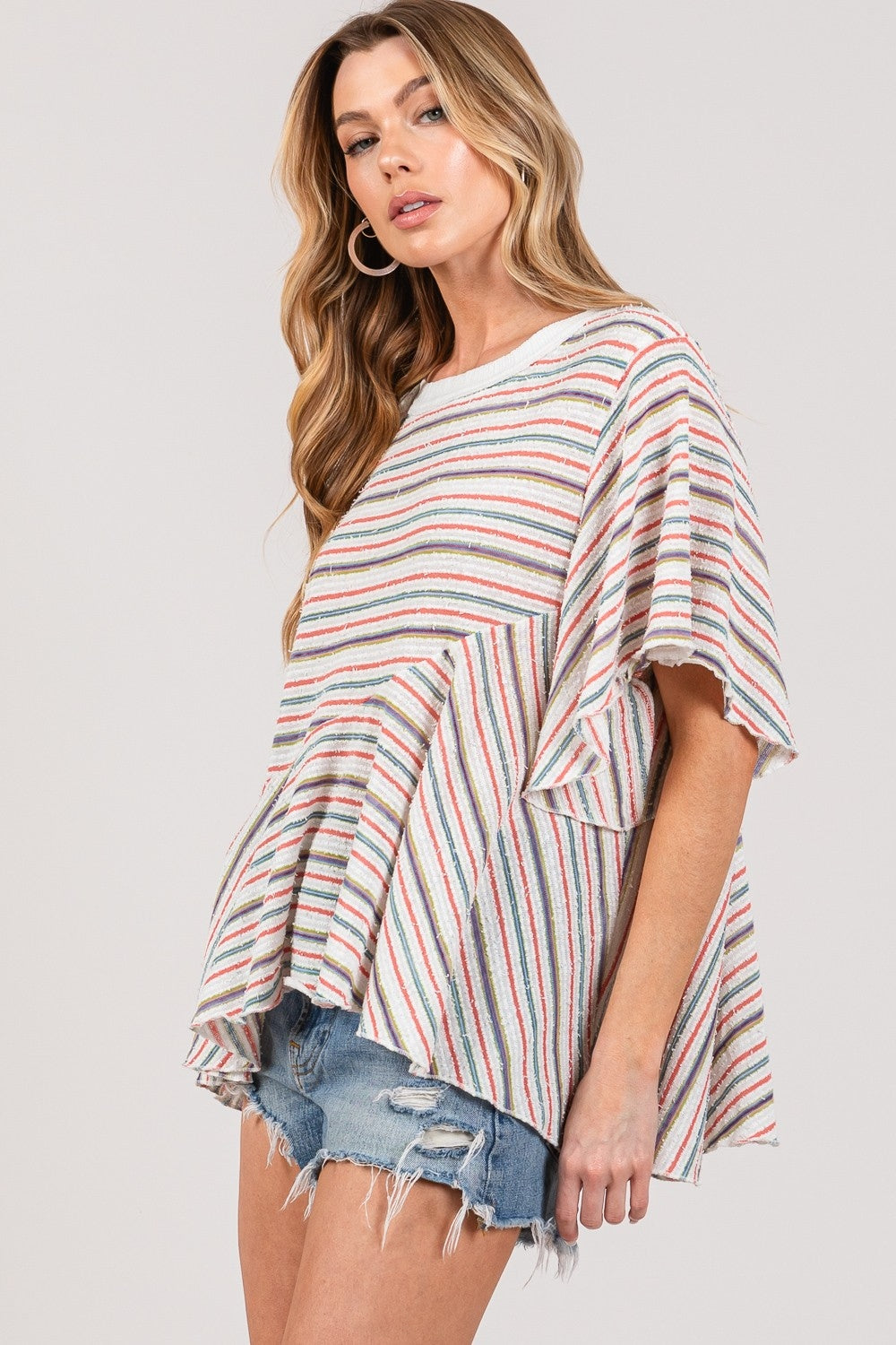 SAGE + FIG Full Size Round Neck Stripe Top-Jewearrings