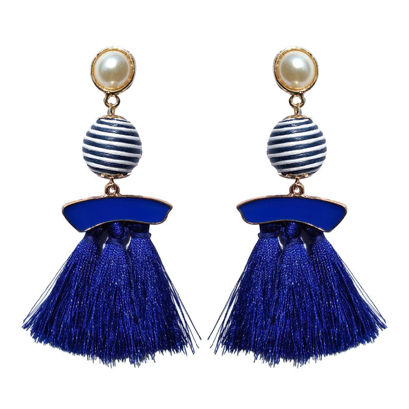 New Personalized Alloy Cloth Ball Set Pearl Vintage Tassel Earrings-Jewearrings