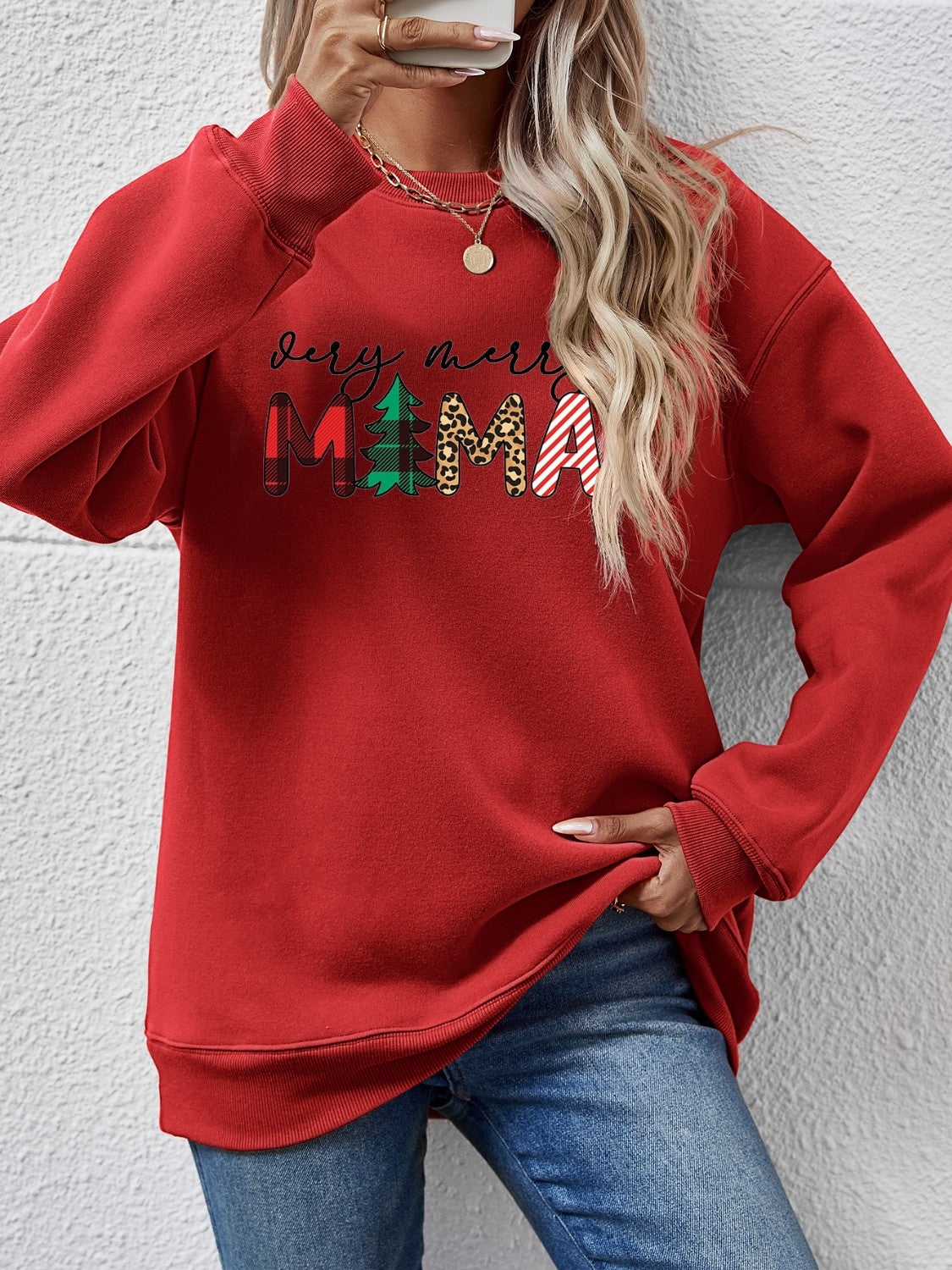 Letter Graphic Round Neck Long Sleeve Sweatshirt-Jewearrings