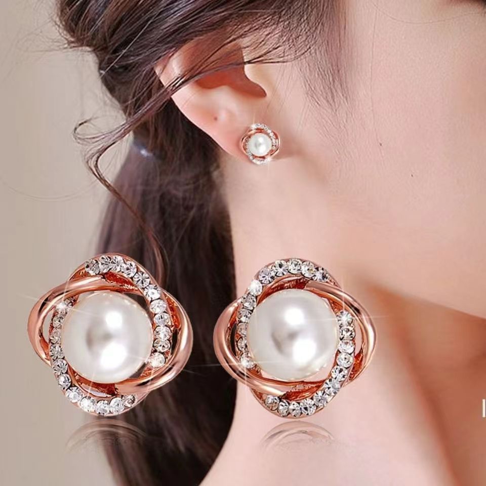 Pearl Zircon Earrings Female French Style-Jewearrings