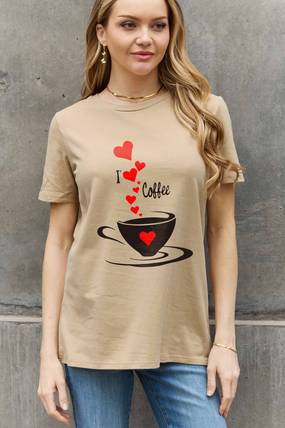 Simply Love Full Size I LOVE COFFEE Graphic Cotton Tee-Jewearrings