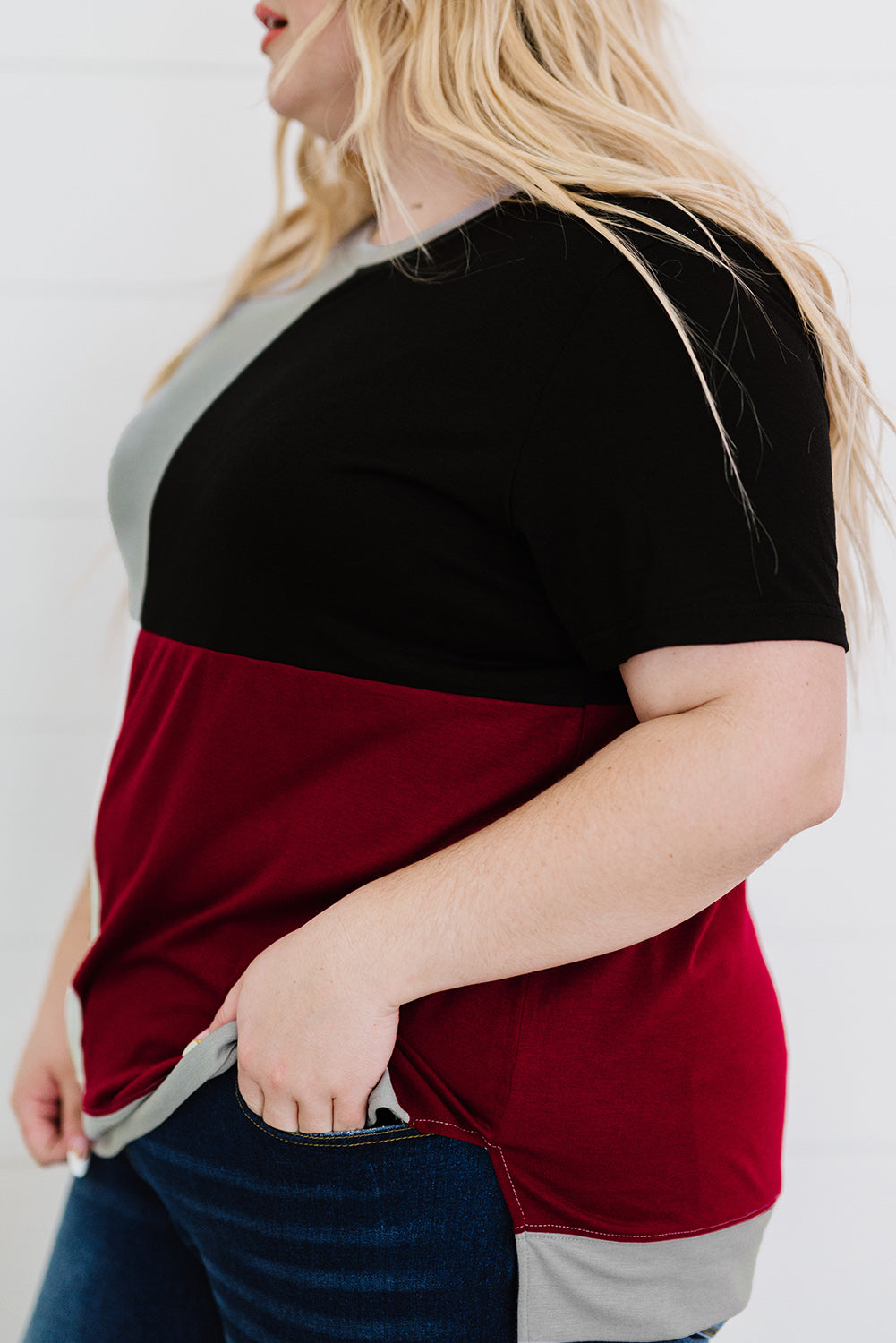 Plus Size Color Block Round Neck T-Shirt-Jewearrings