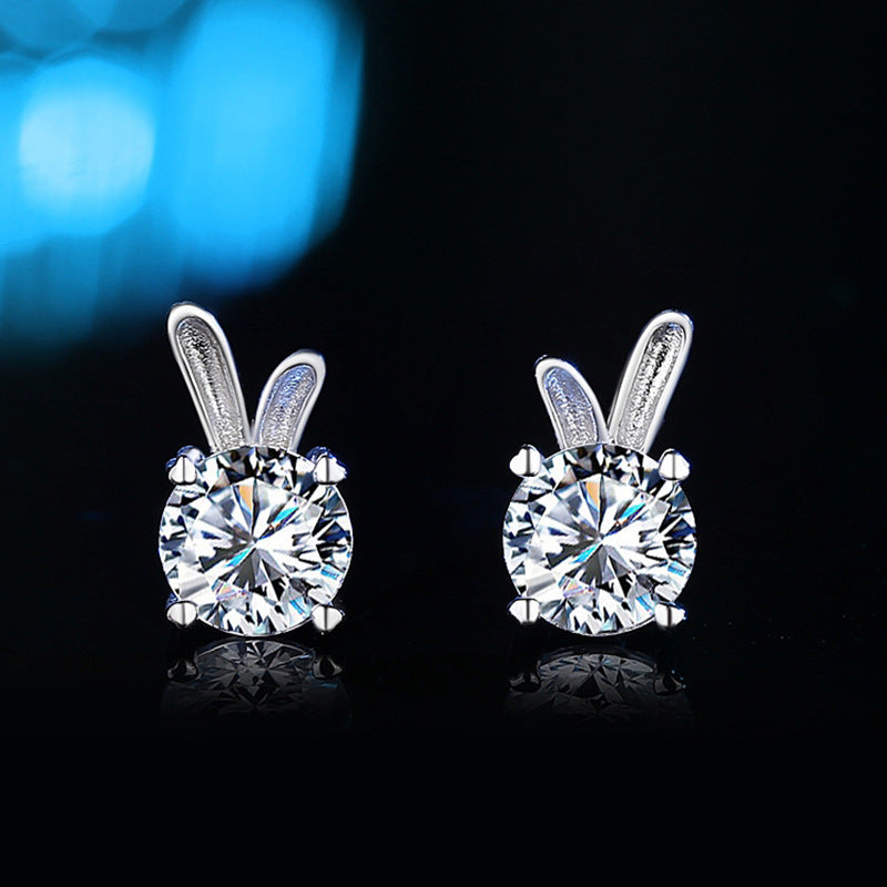 Women's Rabbit Moissanite Sterling Silver Earrings-Jewearrings