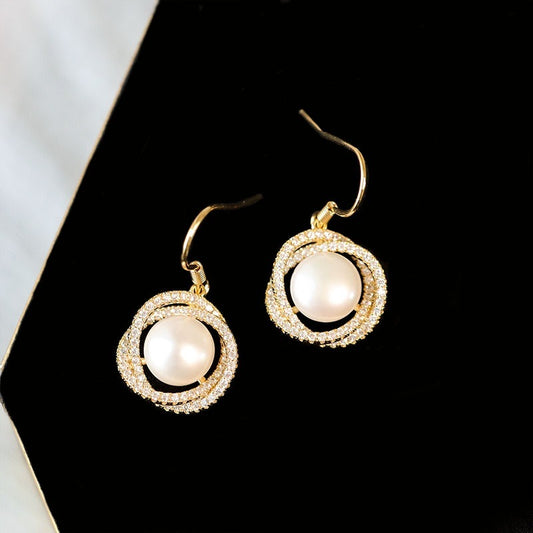 Pearl zircon earrings-Jewearrings