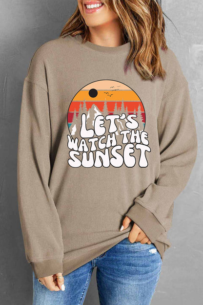 LET'S WATCH THE SUNSET Ribbed Round Neck Sweatshirt-Jewearrings