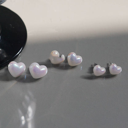 Simple Elegance Retro Colorful Heart Pearl Stud Earrings-Jewearrings