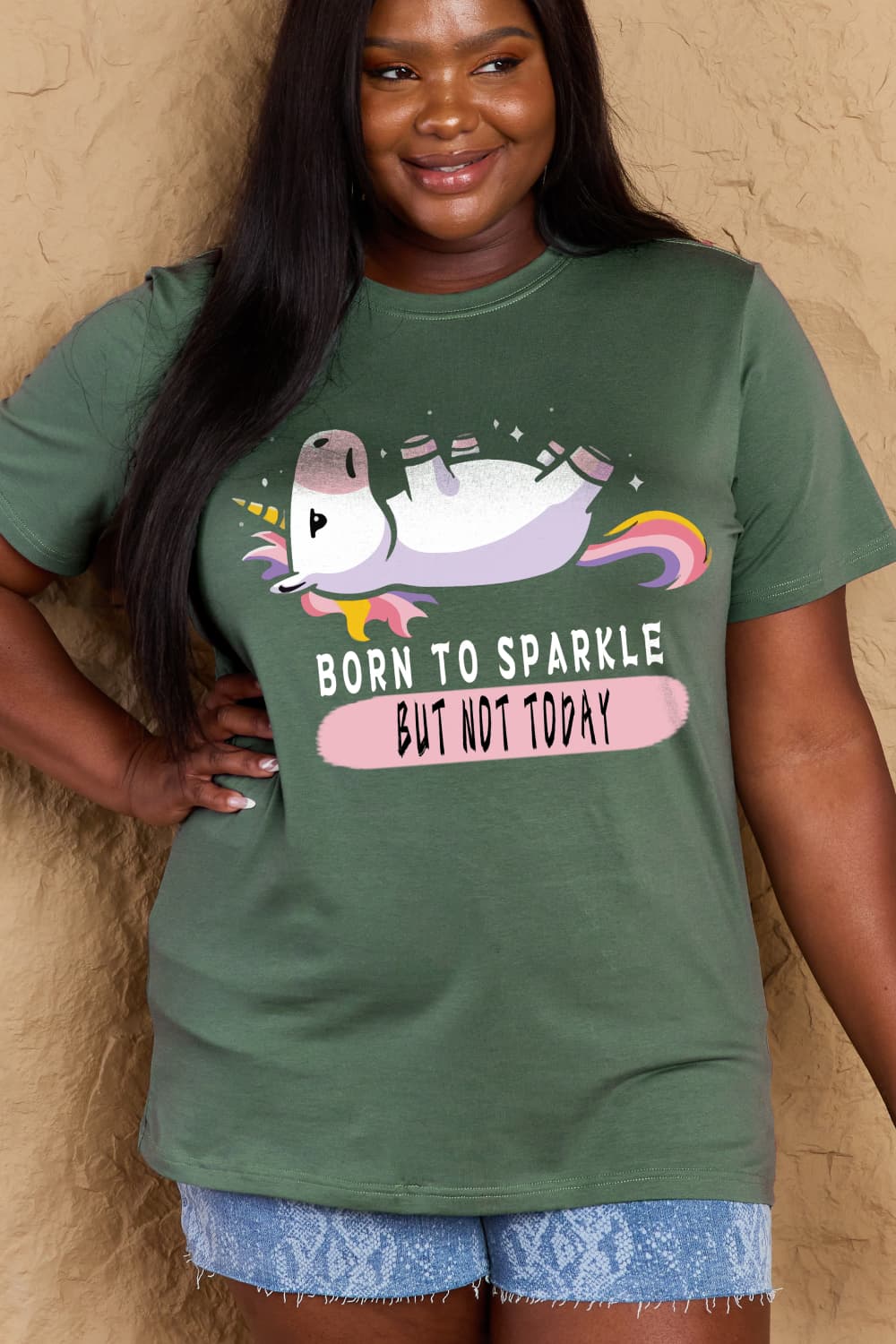 Simply Love Full Size BORN TO SPARKLE BUT NOT TODAY Graphic Cotton Tee-Jewearrings