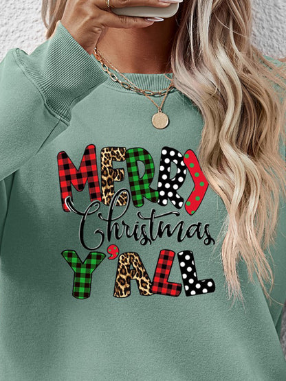 Letter Graphic Round Neck Long Sleeve Sweatshirt-Jewearrings