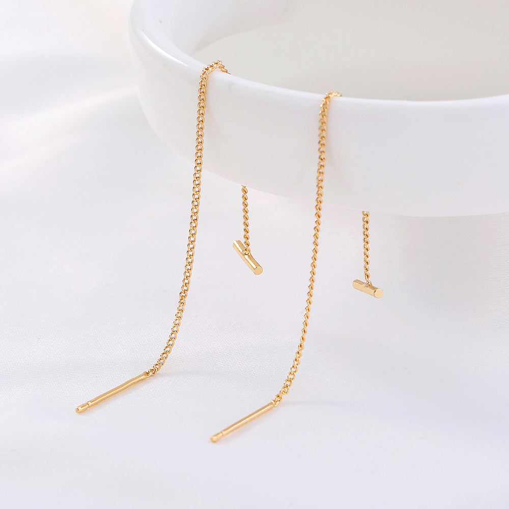 Gold Copper Tube T-tassel Earrings-Jewearrings