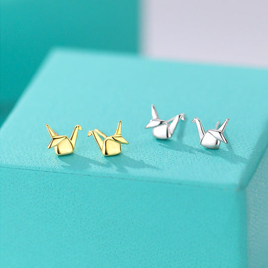 Small 925 Sterling Silver Paper Crane Stud Earrings For Women-Jewearrings