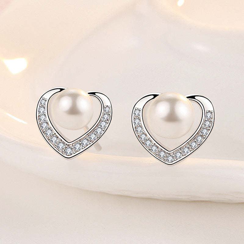 Pearl Studs Heart-shaped Earrings-Jewearrings